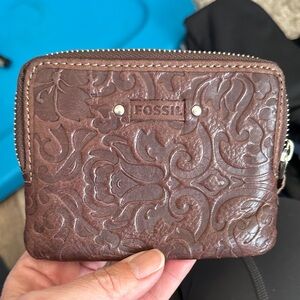 Fossil Embossed Leather Wallet in Rich Brown
